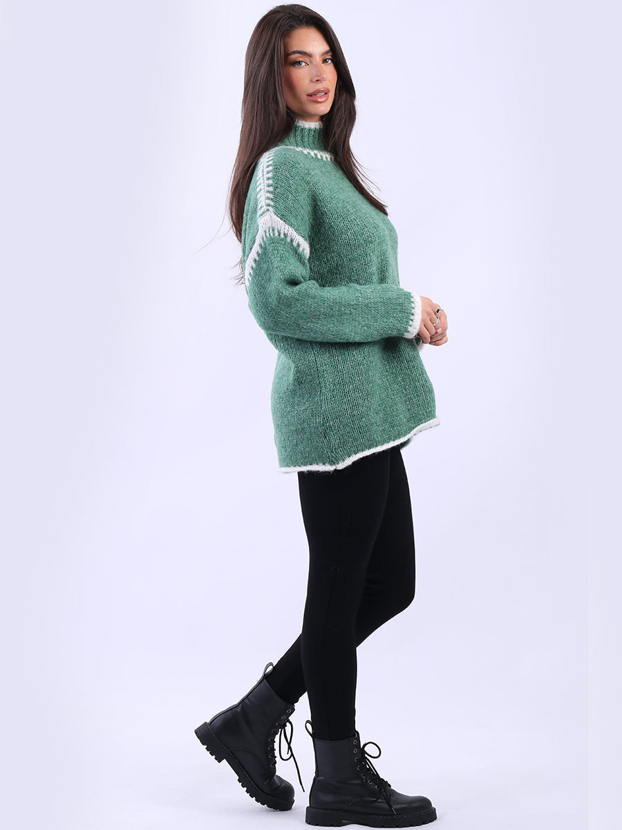 Funnel Neck Whipstitch Wooly Sweater