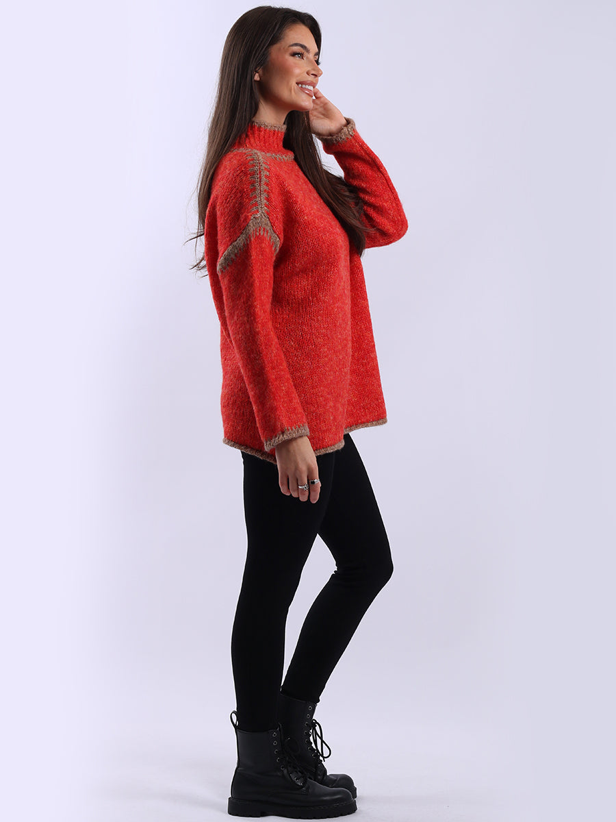 Funnel Neck Whipstitch Wooly Sweater