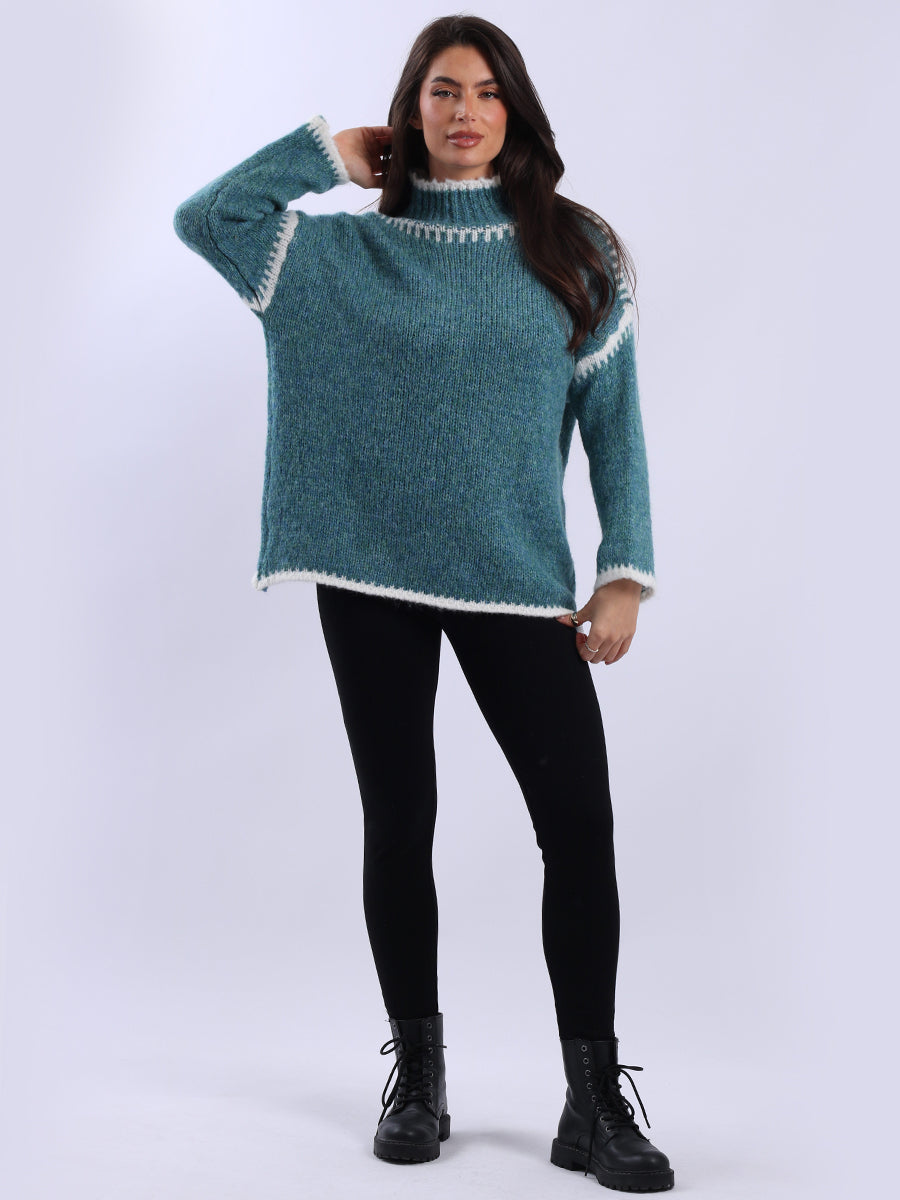 Funnel Neck Whipstitch Wooly Sweater