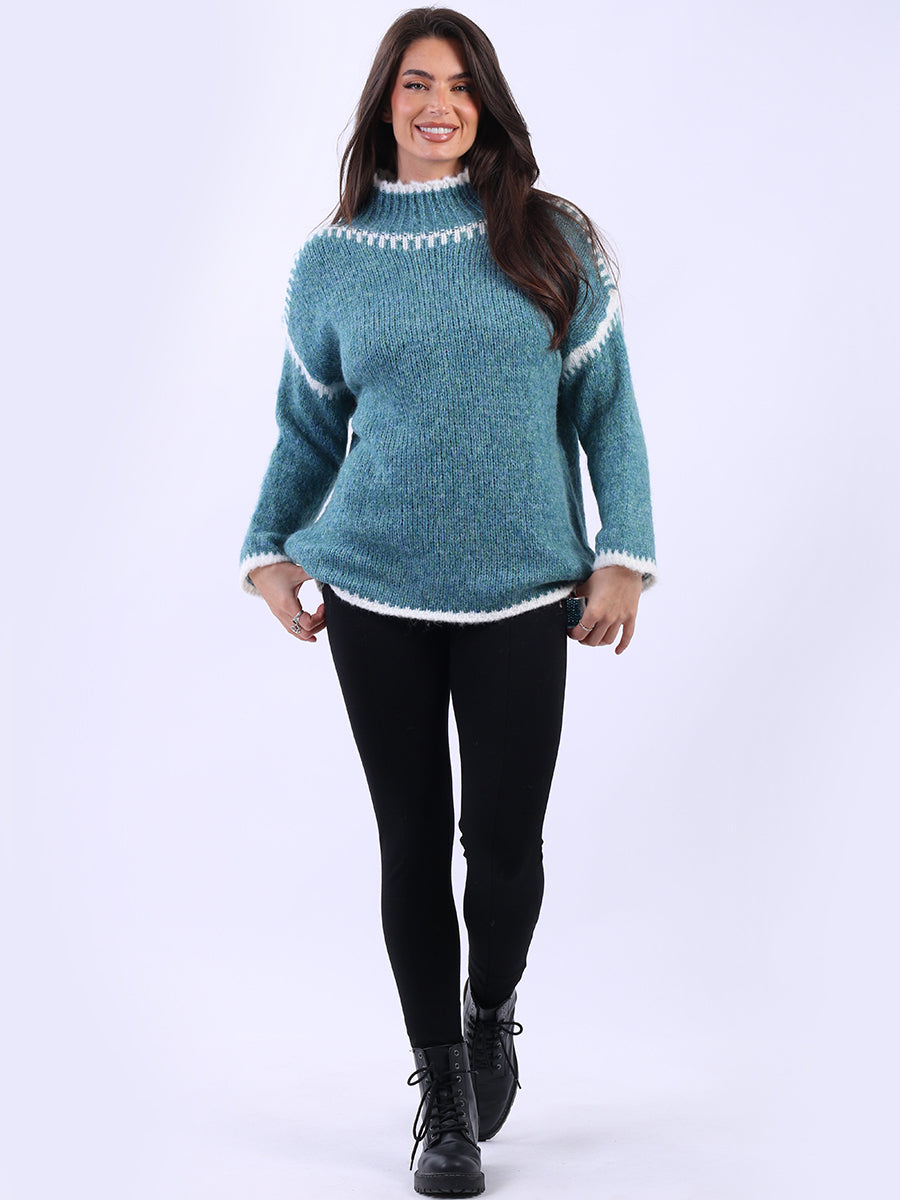 Funnel Neck Whipstitch Wooly Sweater