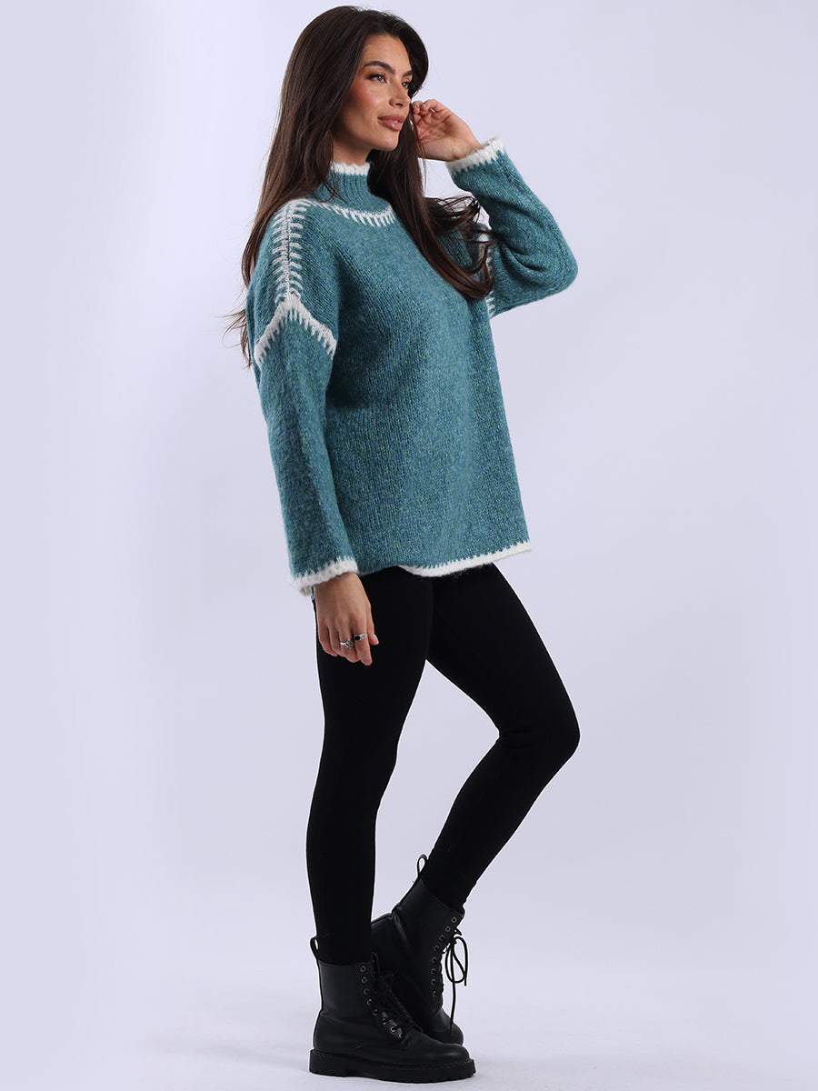 Funnel Neck Whipstitch Wooly Sweater