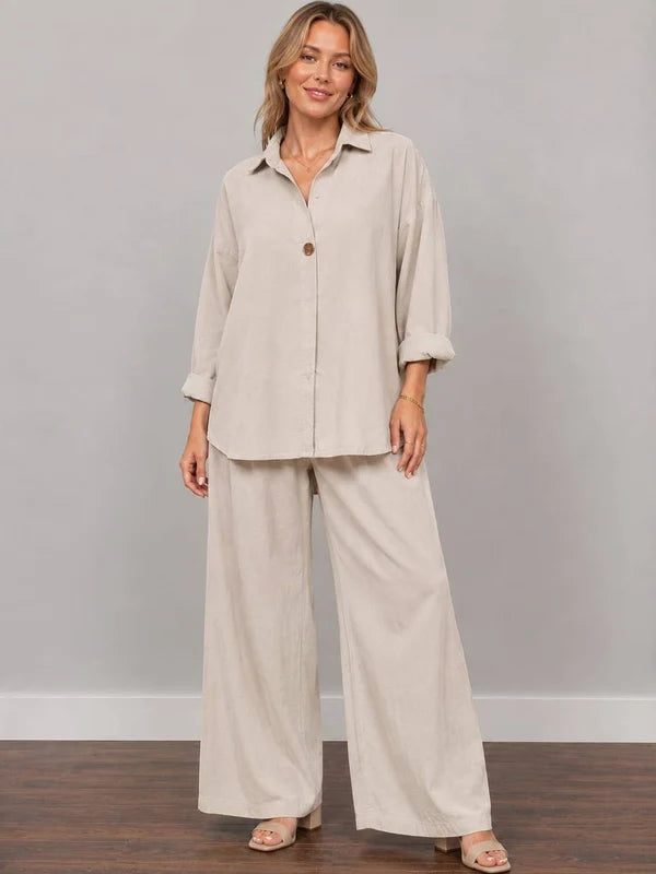 Front Button Plus Size Corduroy Baggy Shirt Top