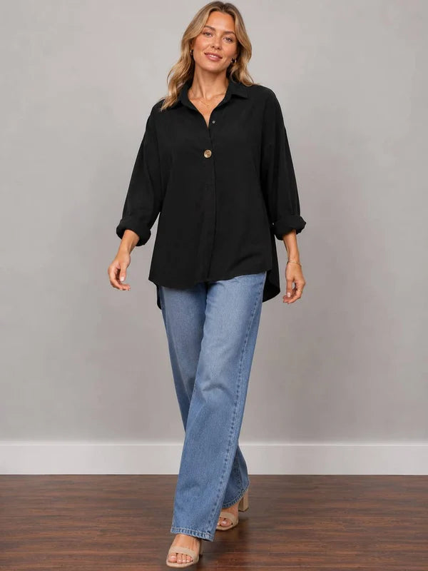 Front Button Plus Size Corduroy Baggy Shirt Top