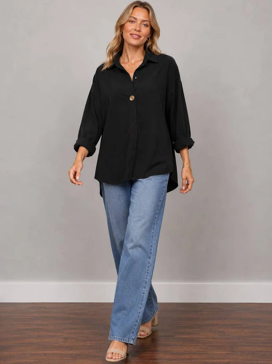 Front Button Plus Size Corduroy Baggy Shirt Top