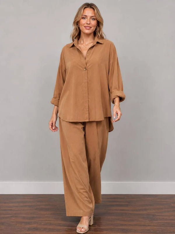 Front Button Plus Size Corduroy Baggy Shirt Top