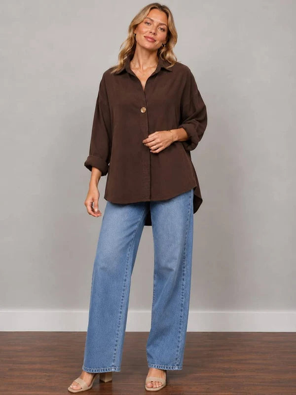 Front Button Plus Size Corduroy Baggy Shirt Top