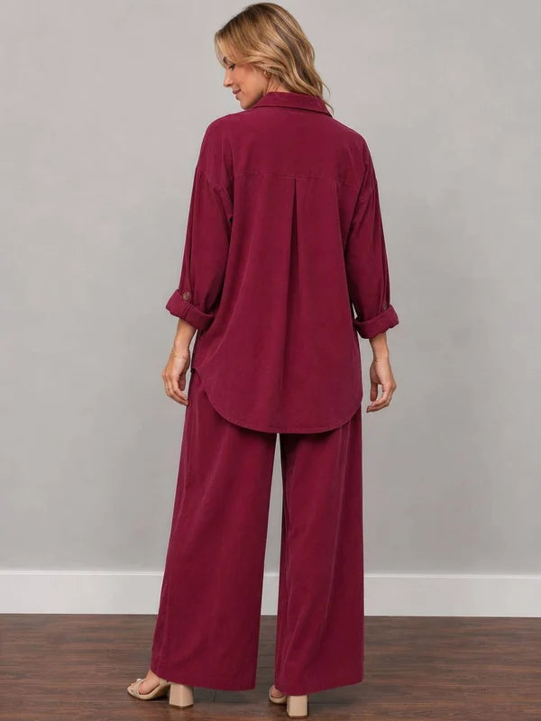 Front Button Plus Size Corduroy Baggy Shirt Top