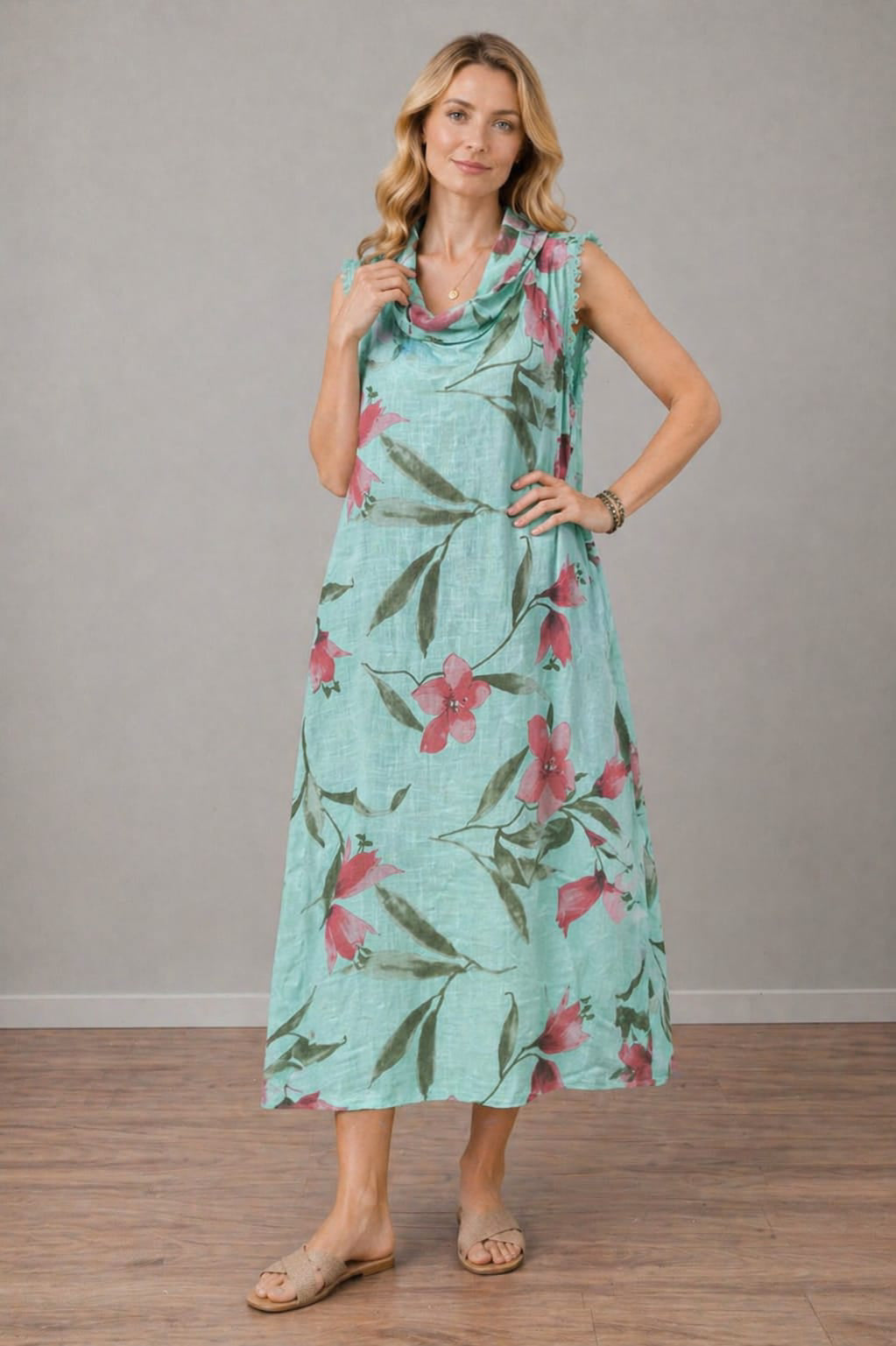 Floral Linen Dress Tiffany