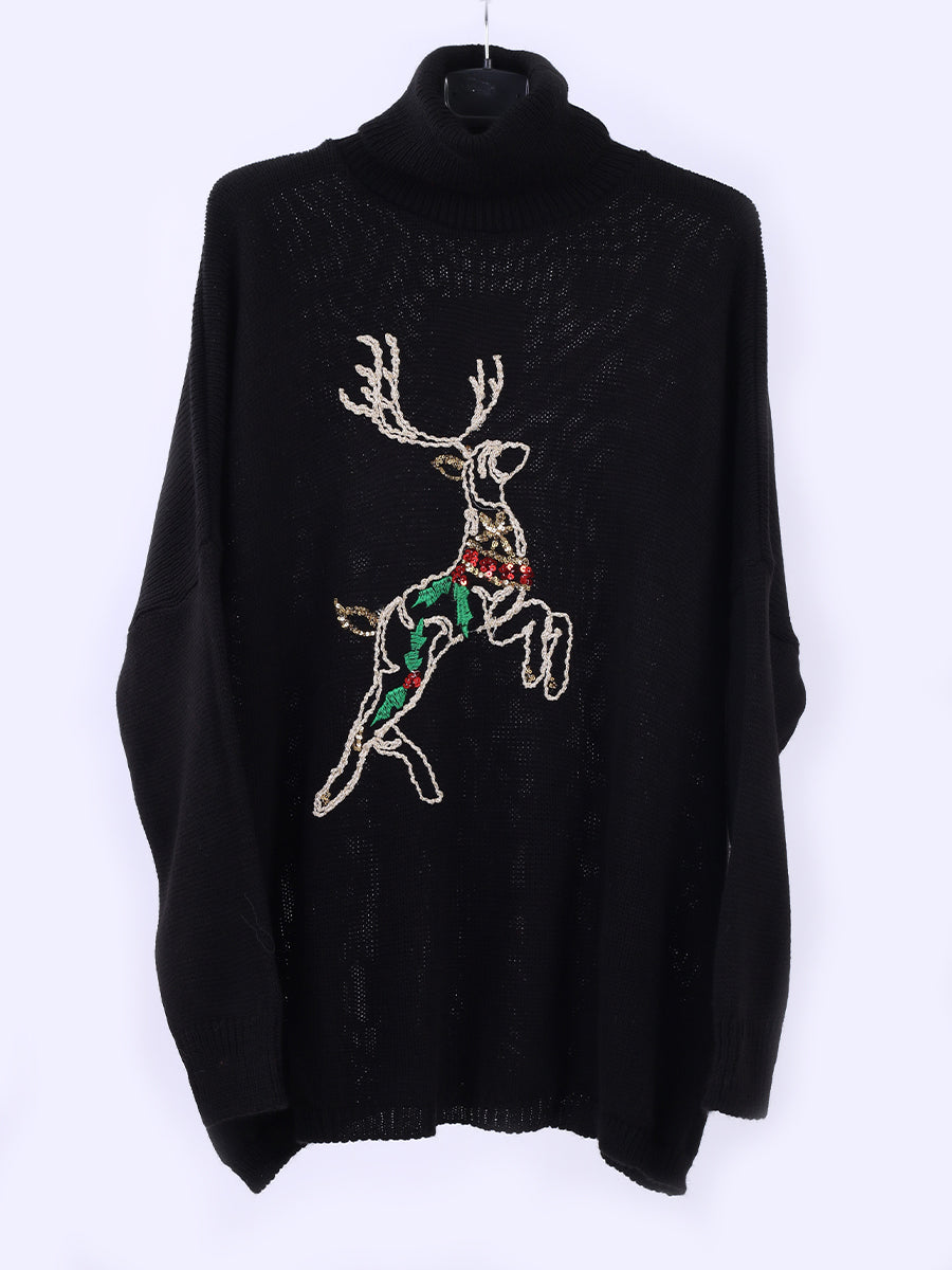 Batwing Knit Reindeer Xmas Jumper