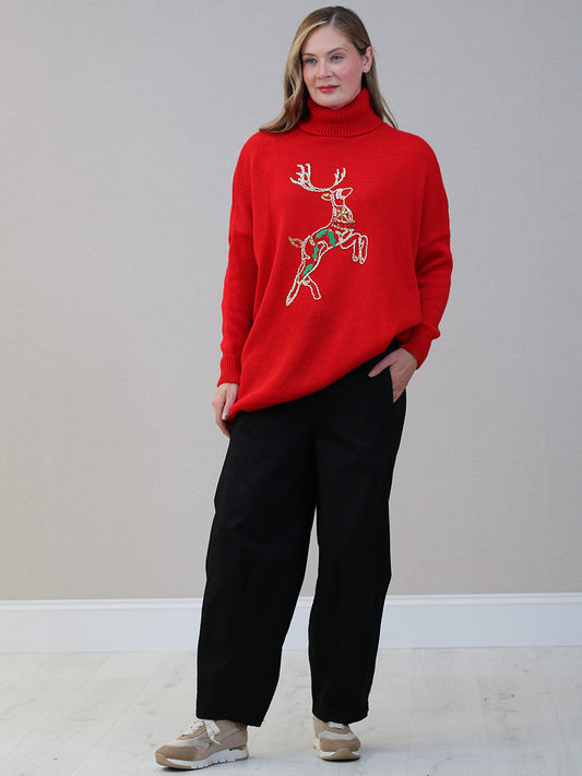 Reindeer Xmas Knitted Jumper Red
