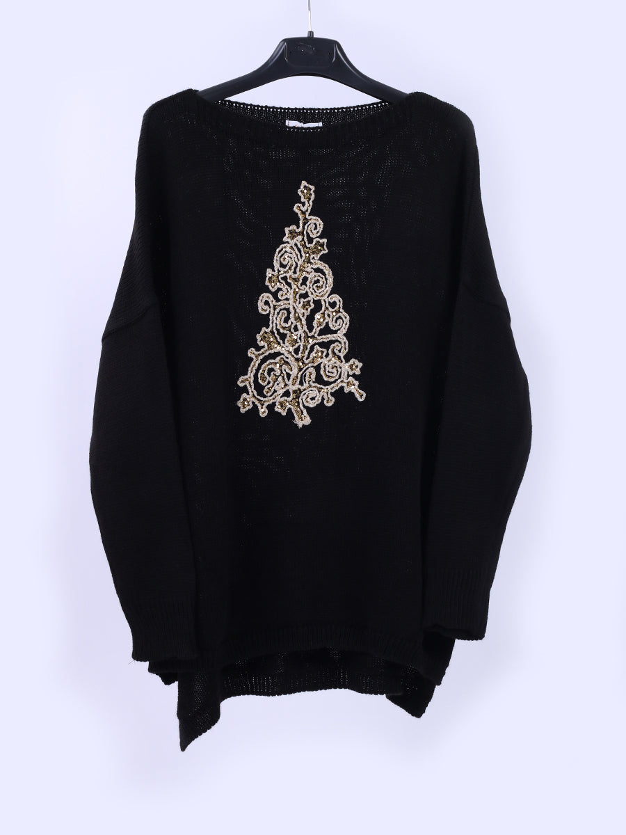 Crochet Knit Hi-Lo Xmas Jumper