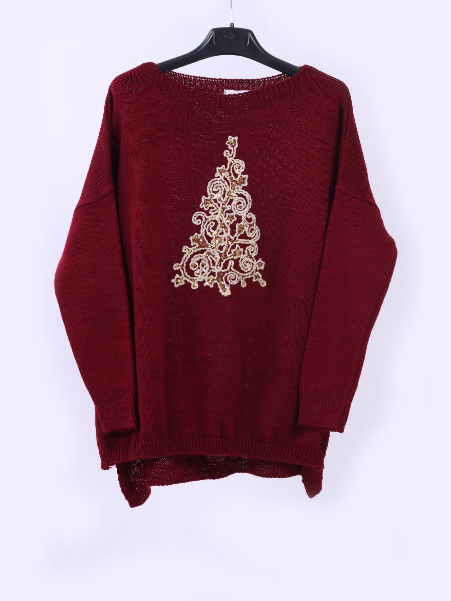 Crochet Knit Hi-Lo Xmas Jumper