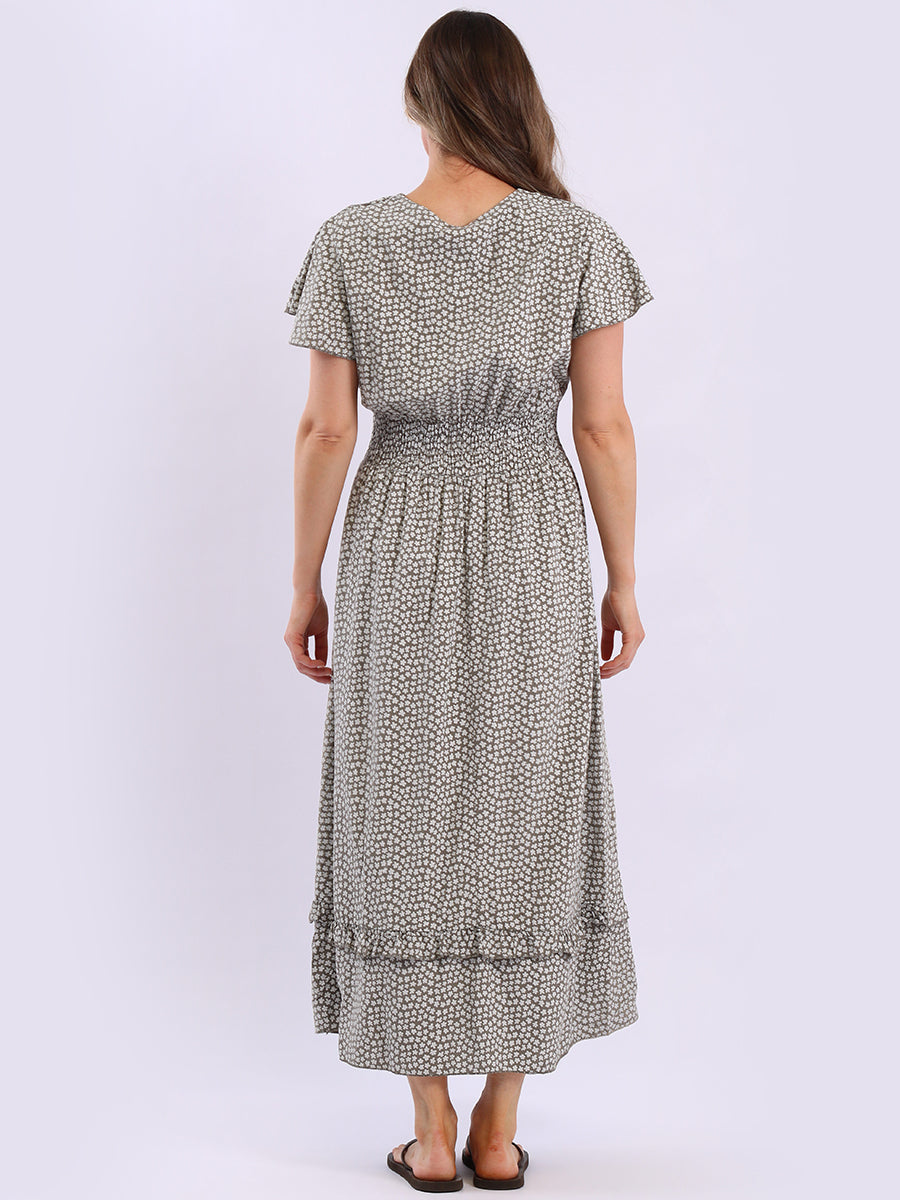 V Wrap Neck Smocked Floral Dress