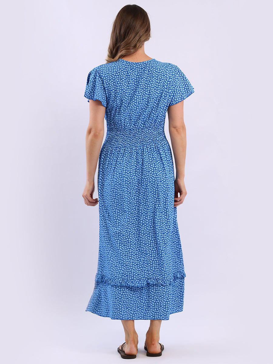V Wrap Neck Smocked Floral Dress