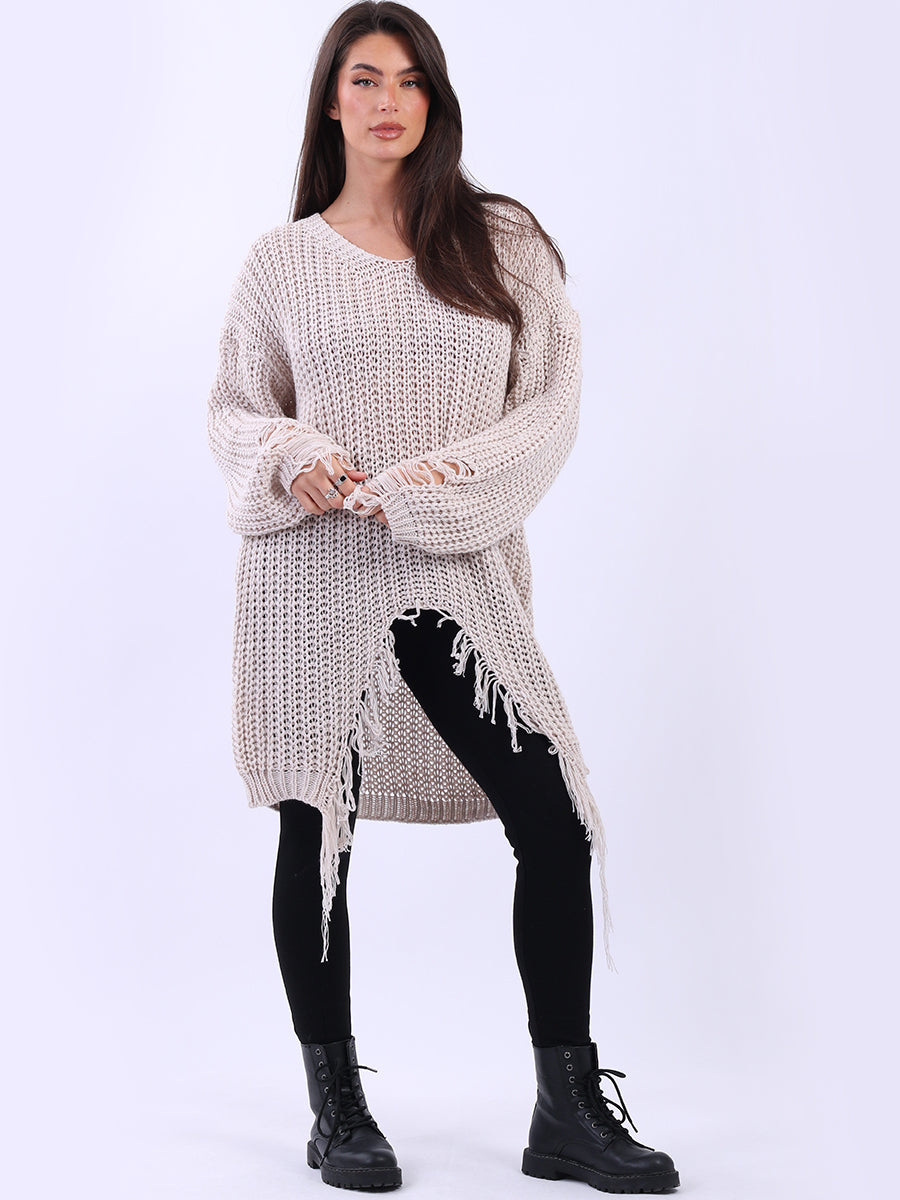 Women Loongline Fringe Chunky Knit Jumper