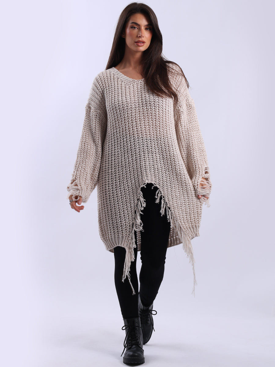 Women Loongline Fringe Chunky Knit Jumper