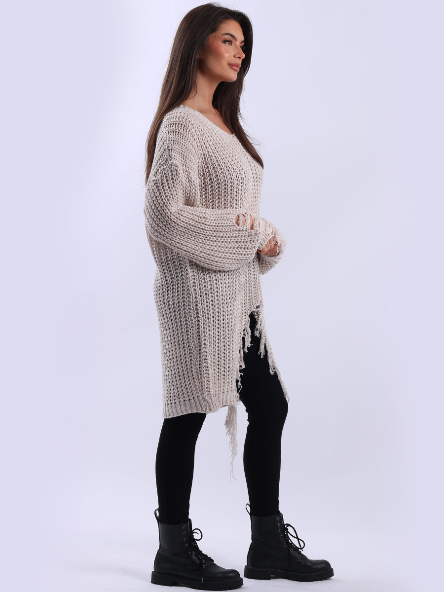 Women Loongline Fringe Chunky Knit Jumper