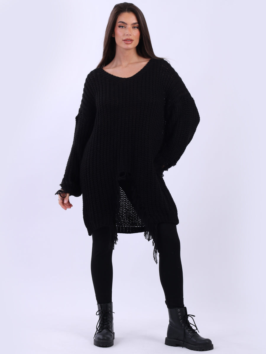 Women Loongline Fringe Chunky Knit Jumper