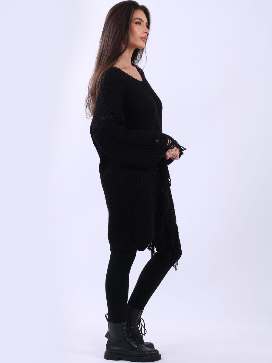 Women Loongline Fringe Chunky Knit Jumper