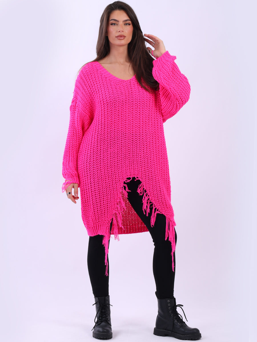 Women Loongline Fringe Chunky Knit Jumper