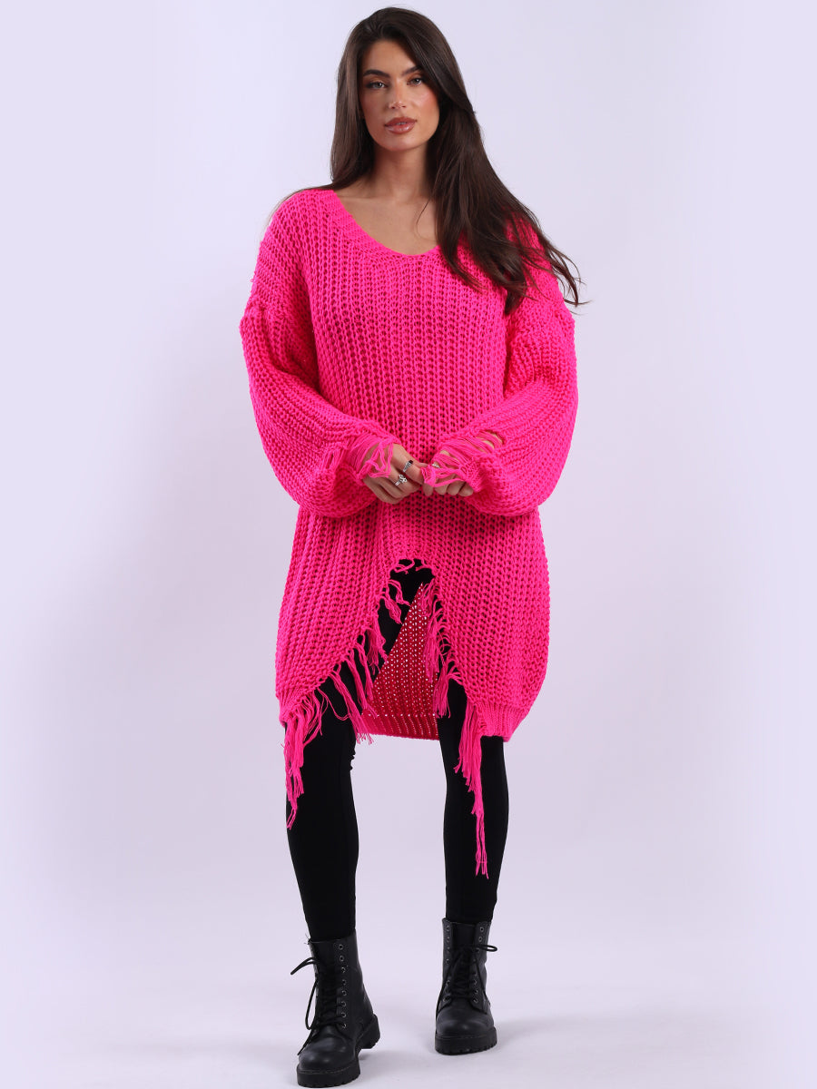 Women Loongline Fringe Chunky Knit Jumper