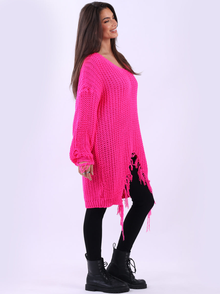 Women Loongline Fringe Chunky Knit Jumper