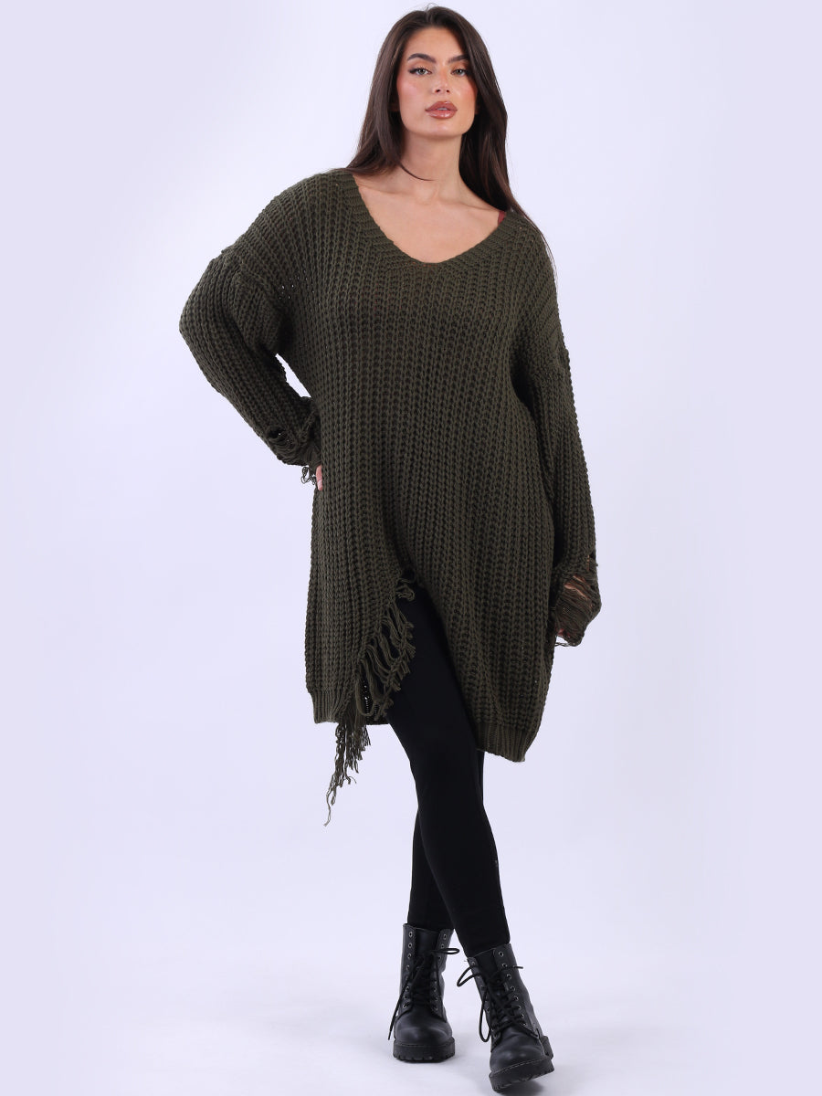 Women Loongline Fringe Chunky Knit Jumper