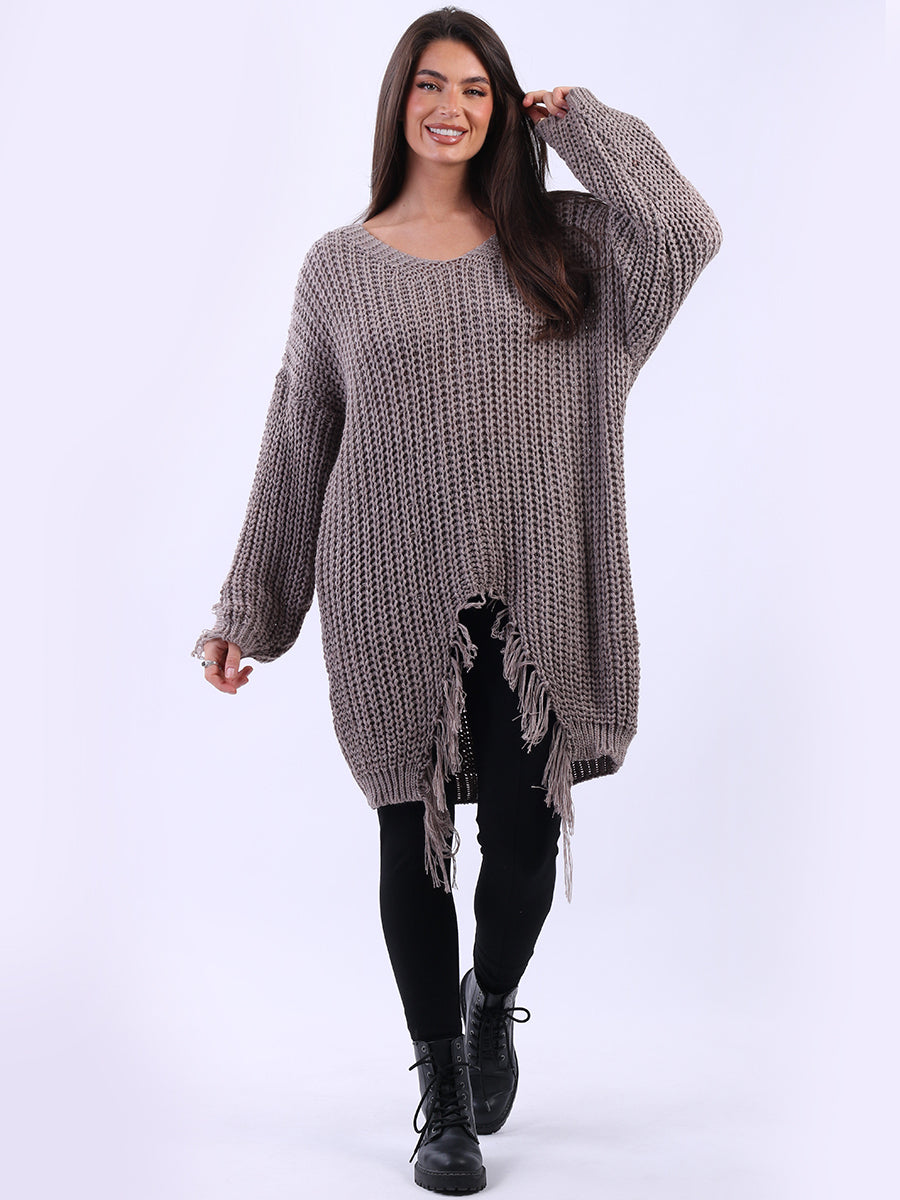 Women Loongline Fringe Chunky Knit Jumper