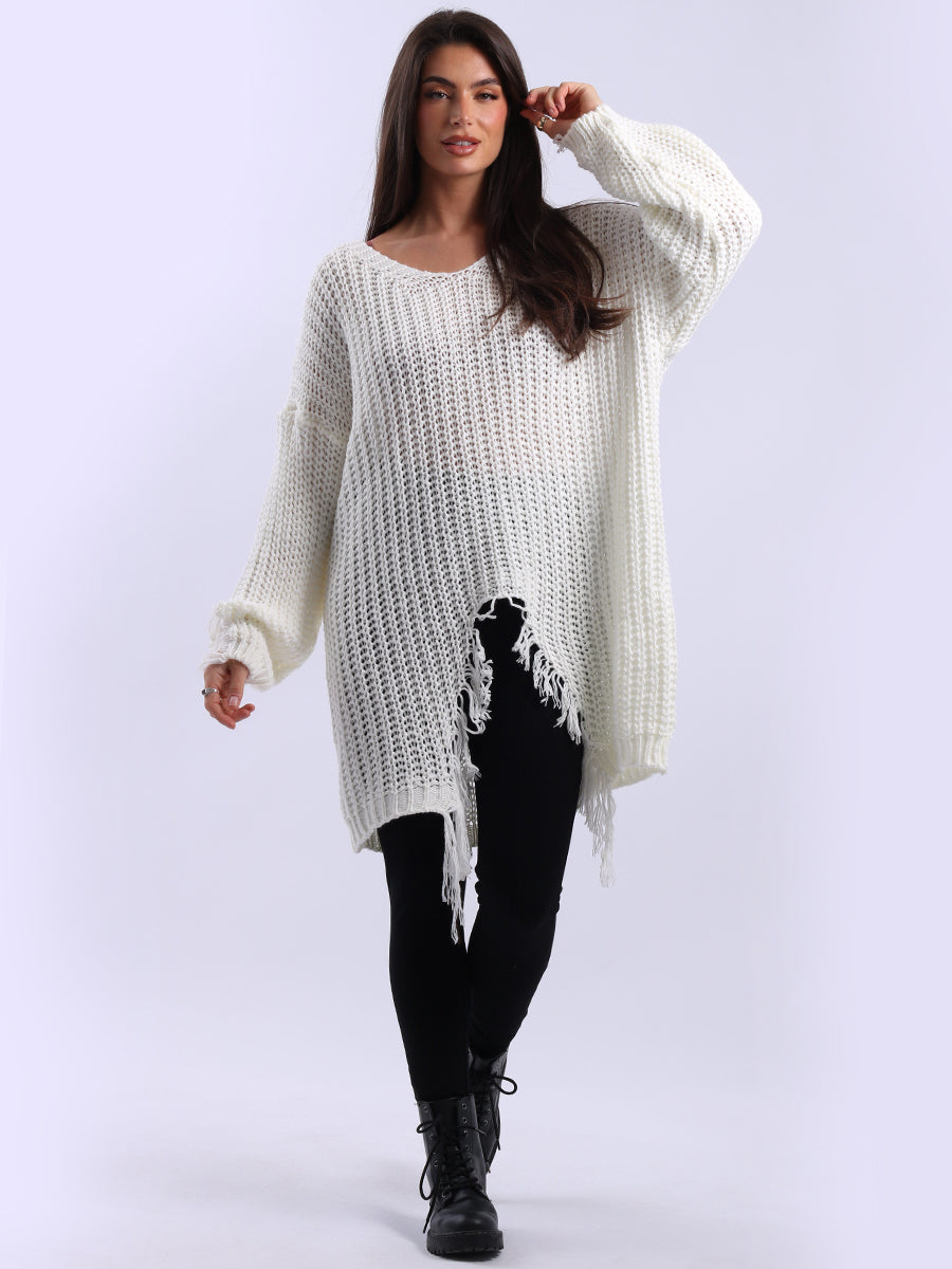 Women Loongline Fringe Chunky Knit Jumper