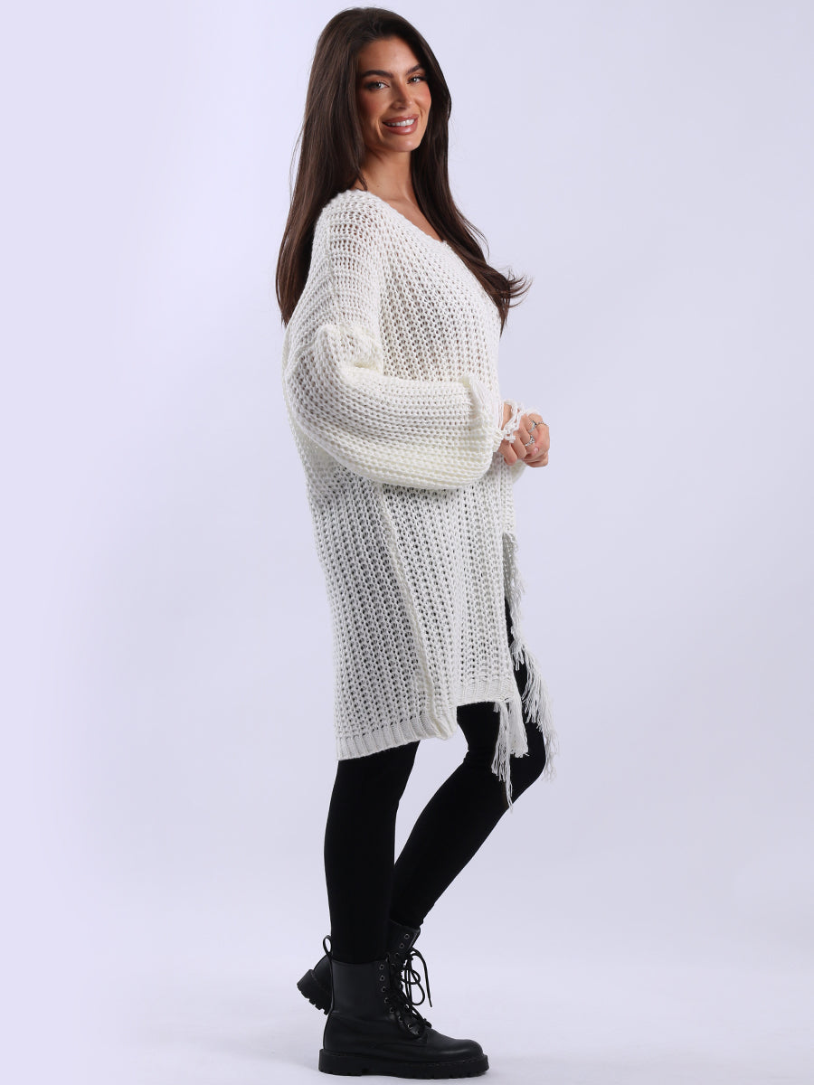 Women Loongline Fringe Chunky Knit Jumper