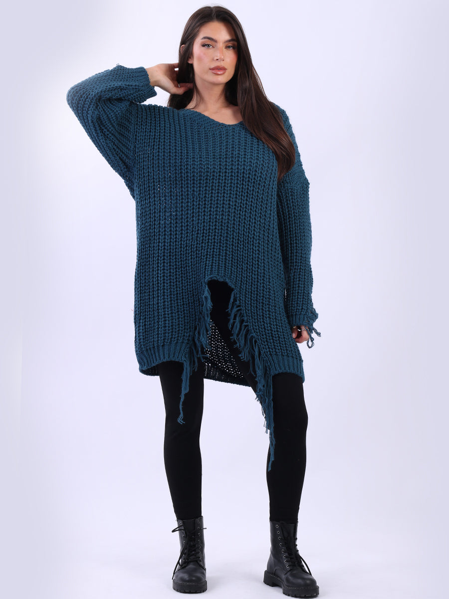 Women Loongline Fringe Chunky Knit Jumper