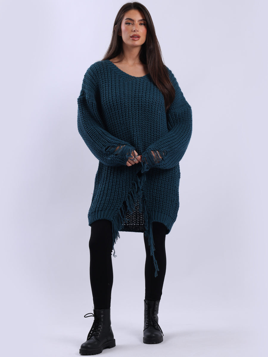 Women Loongline Fringe Chunky Knit Jumper