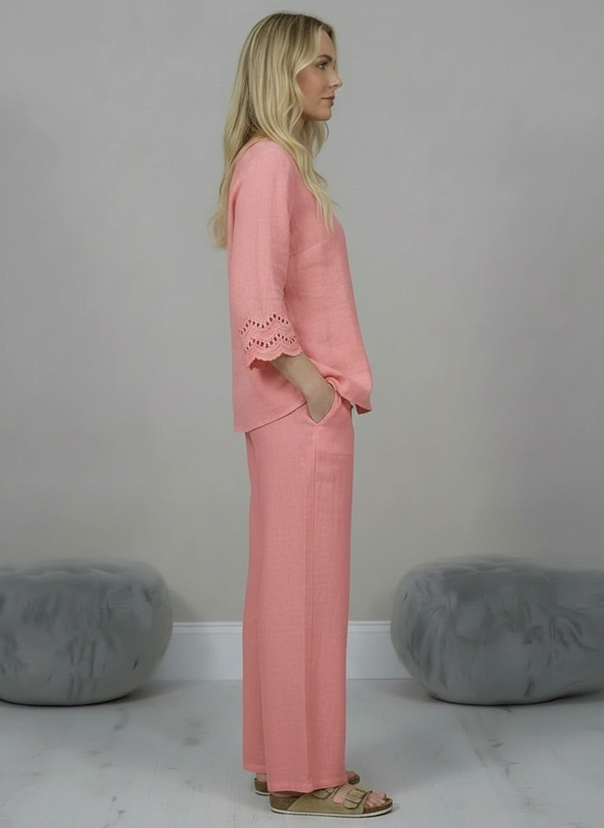 Broderie Embroidered Sleeves Linen Crop Top