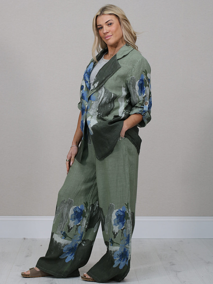 Italian Floral Print Linen Blazer Jacket