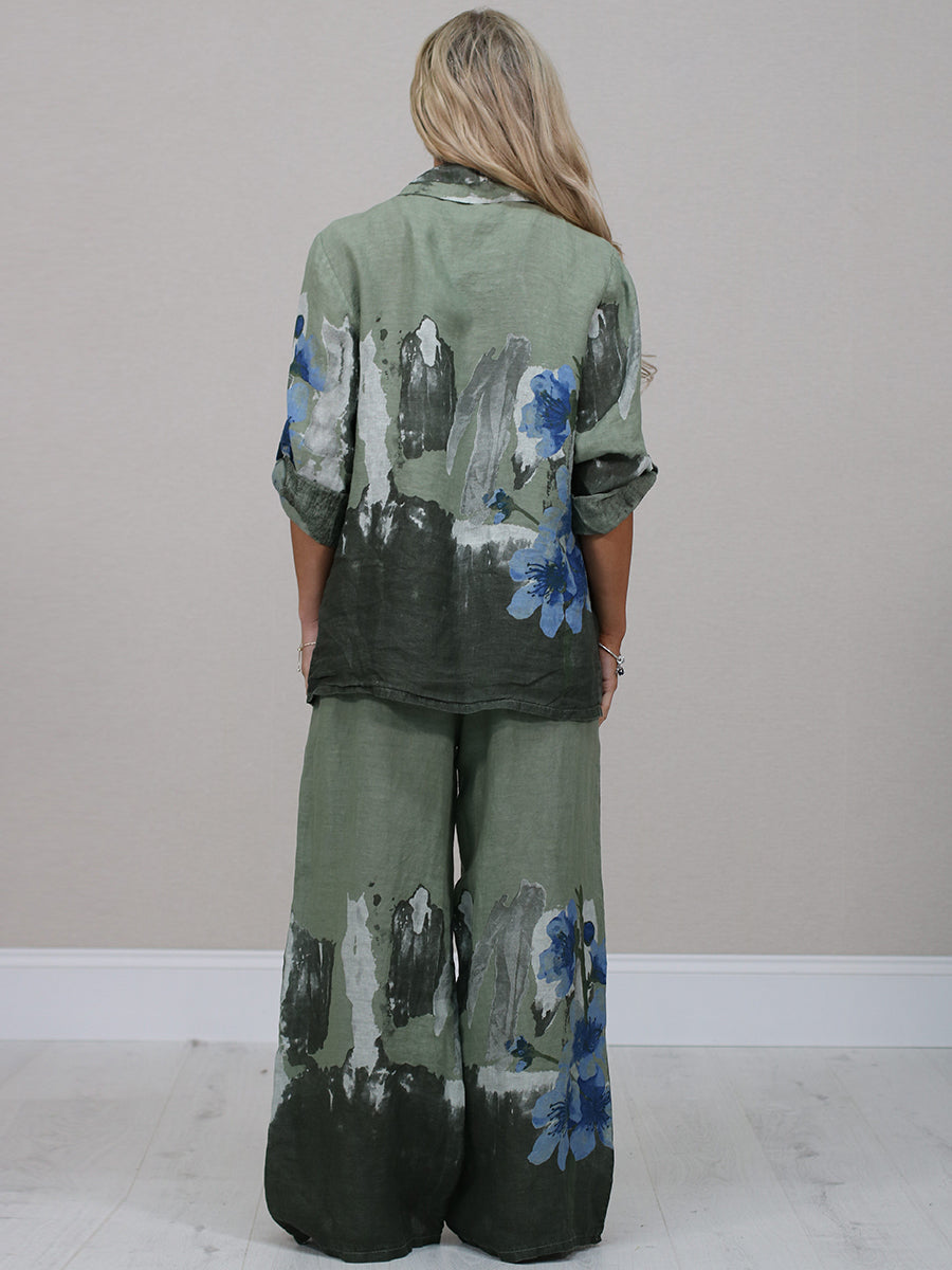 Italian Floral Print Linen Blazer Jacket