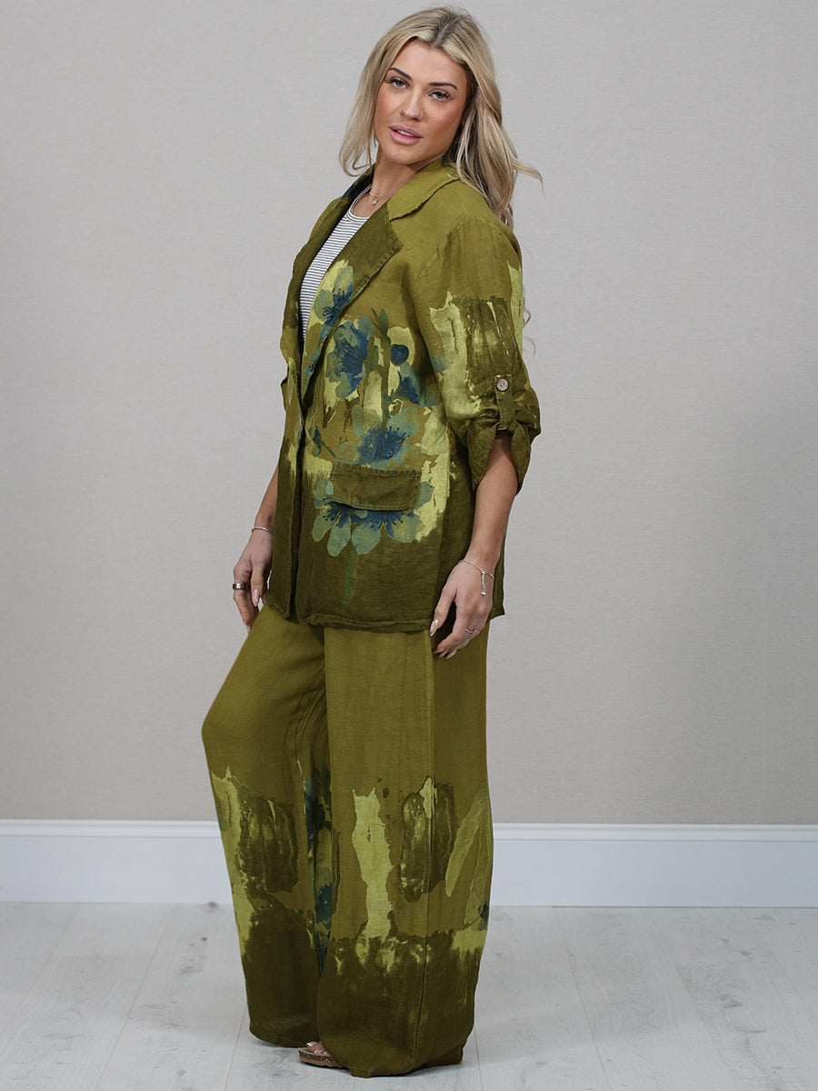Italian Floral Print Linen Blazer Jacket
