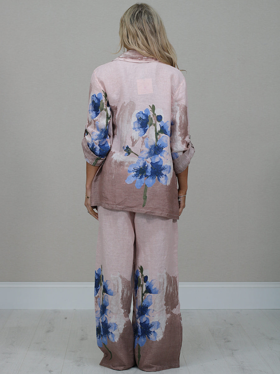 Italian Floral Print Linen Blazer Jacket