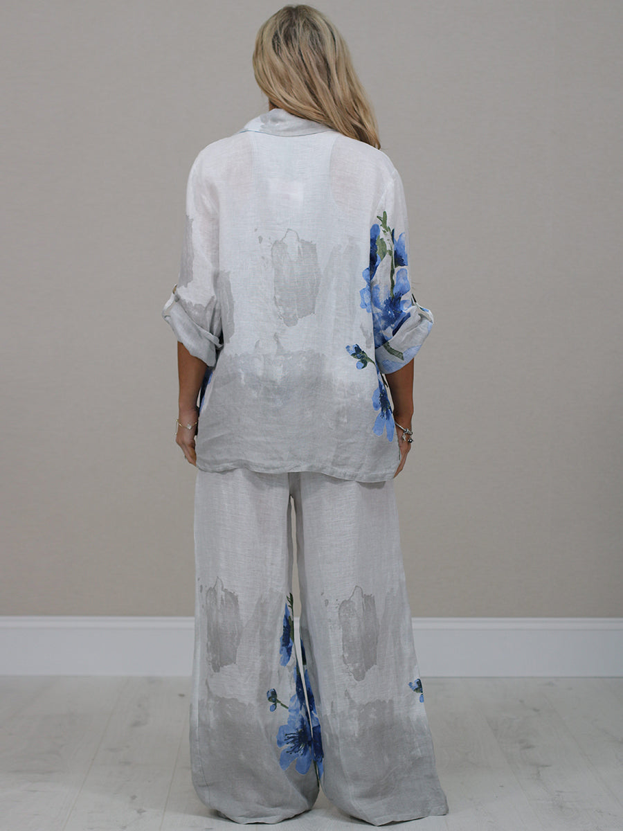 Italian Floral Print Linen Blazer Jacket