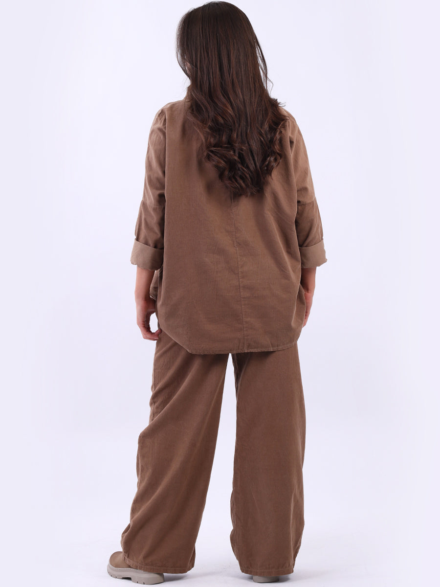 Cowl Neck Solid Cotton Corduroy Baggy Top