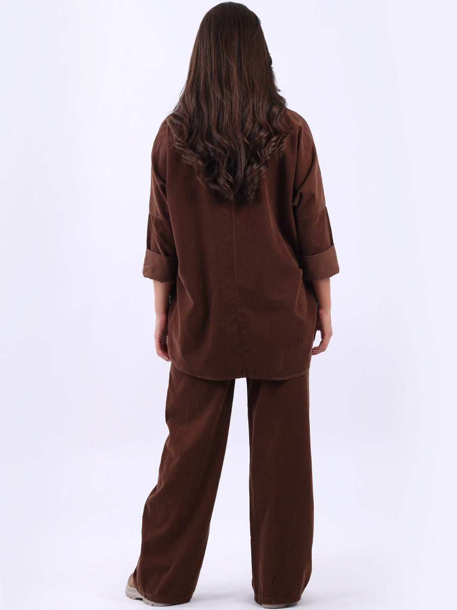 Cowl Neck Solid Cotton Corduroy Baggy Top