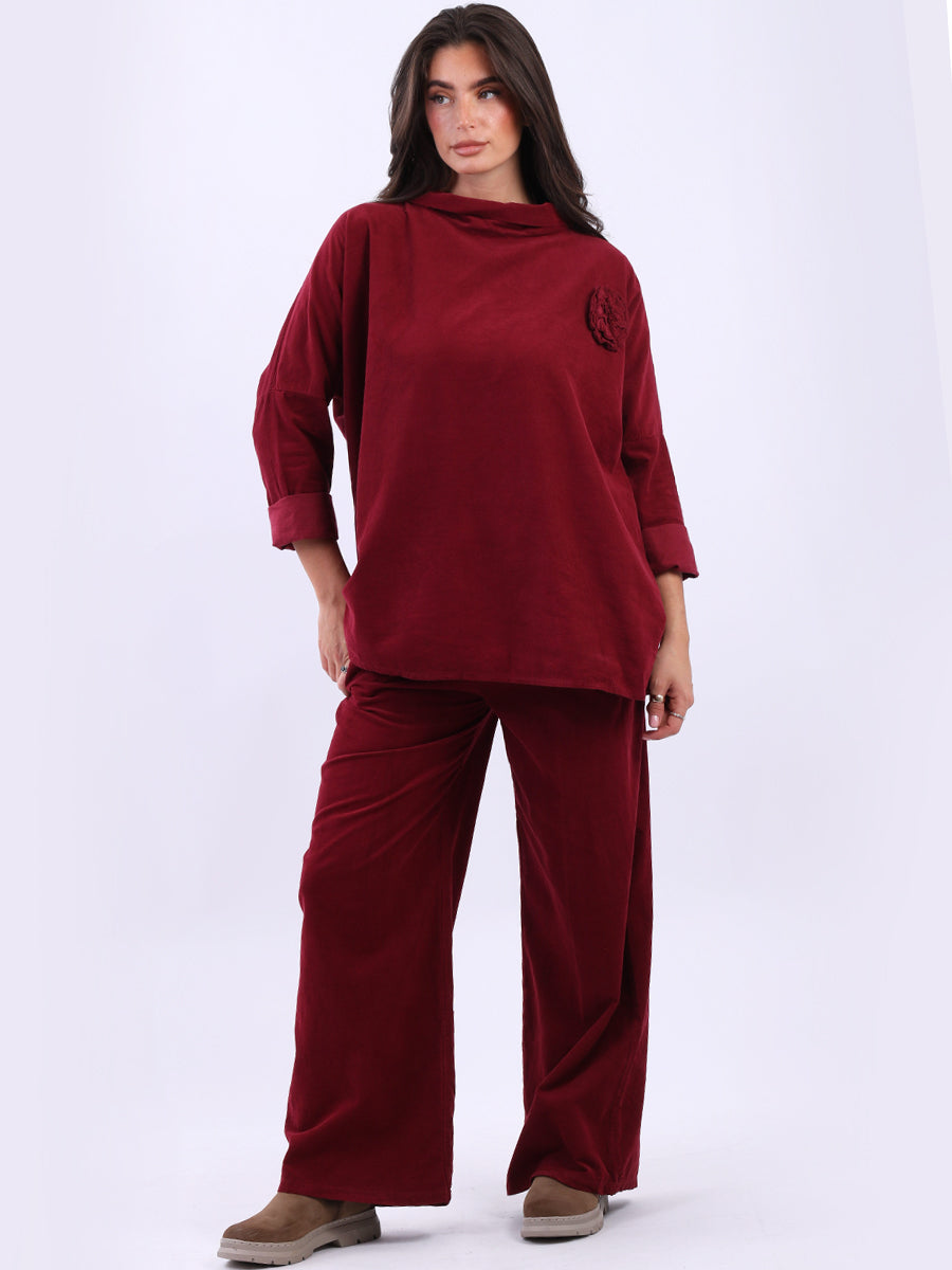 Cowl Neck Solid Cotton Corduroy Baggy Top