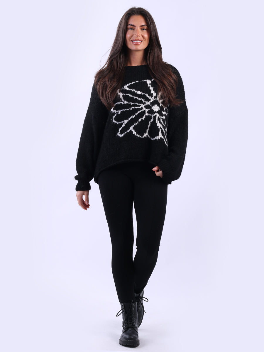 Drop Shoulder Floral Knit Wooly Jumper