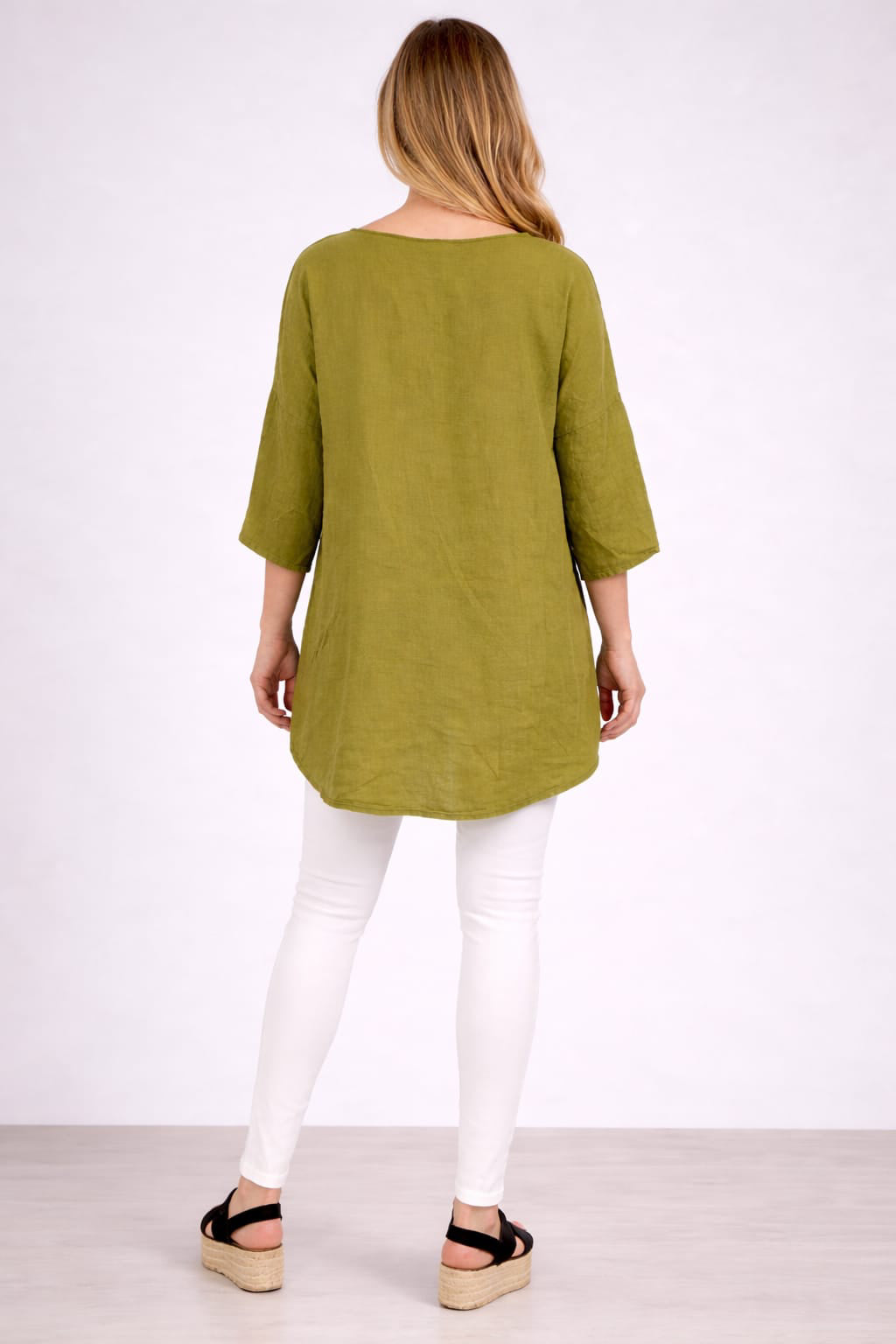 Oversized Sequin Flower Applique Hi Lo Linen Shirt