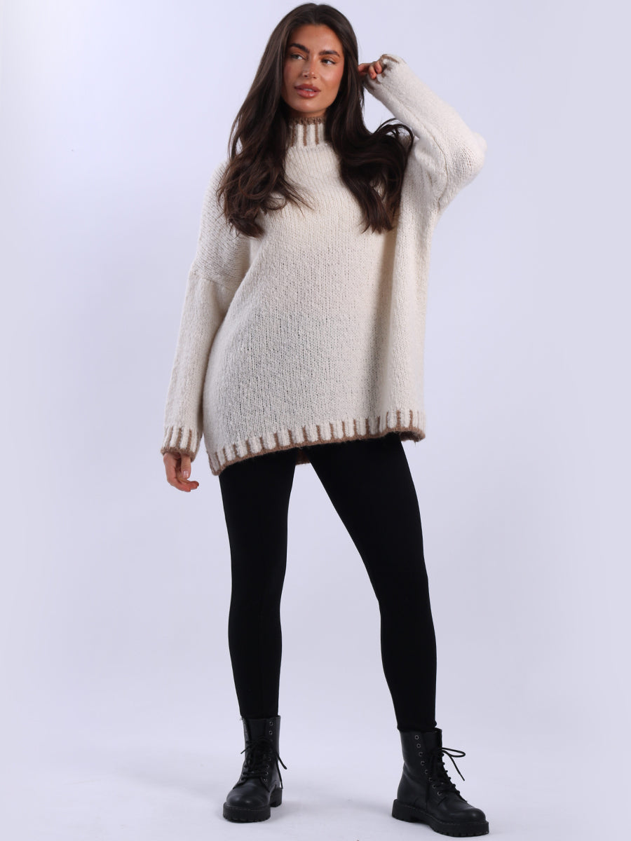 Chunky Blanket Stitch Knitted Wooly Jumper