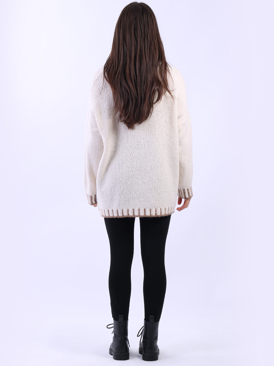 Chunky Blanket Stitch Knitted Wooly Jumper