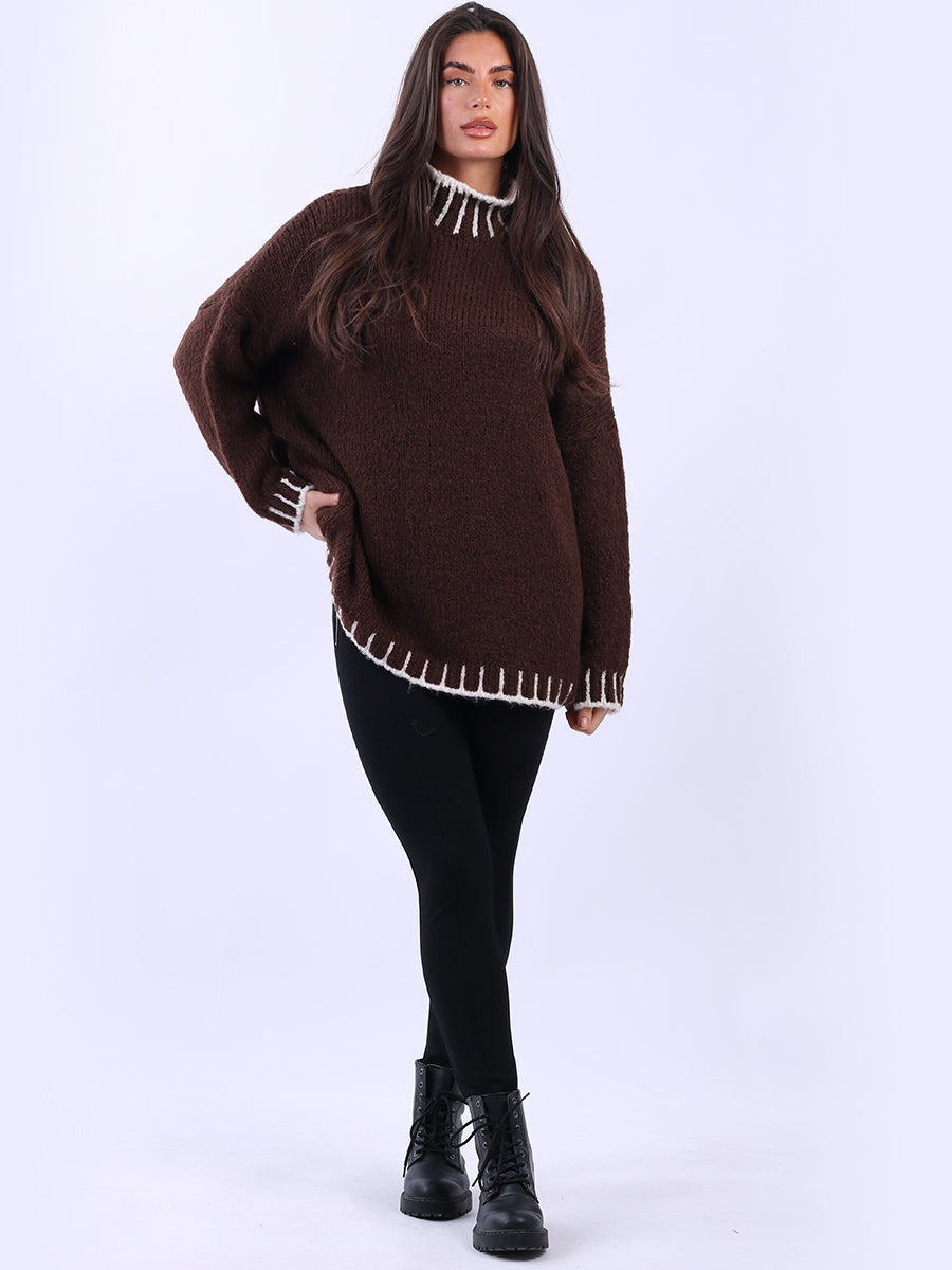 Chunky Blanket Stitch Knitted Wooly Jumper