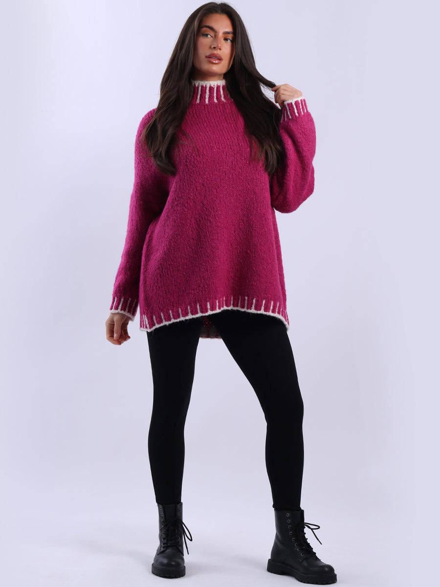 Chunky Blanket Stitch Knitted Wooly Jumper