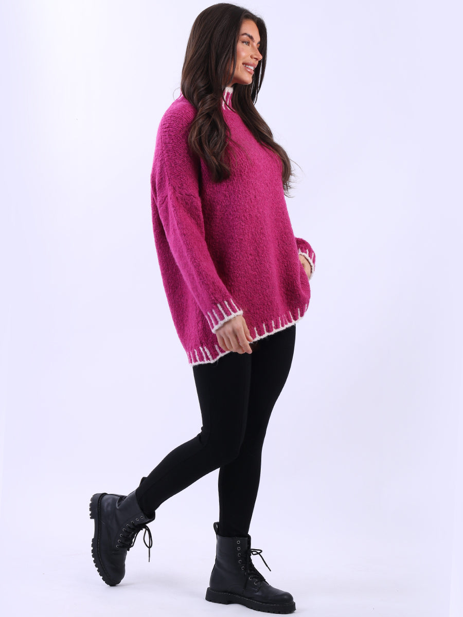 Chunky Blanket Stitch Knitted Wooly Jumper