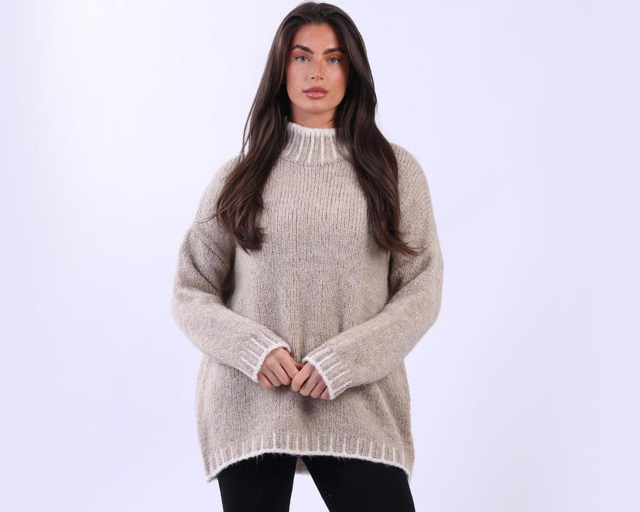 Chunky Blanket Stitch Knitted Wooly Jumper