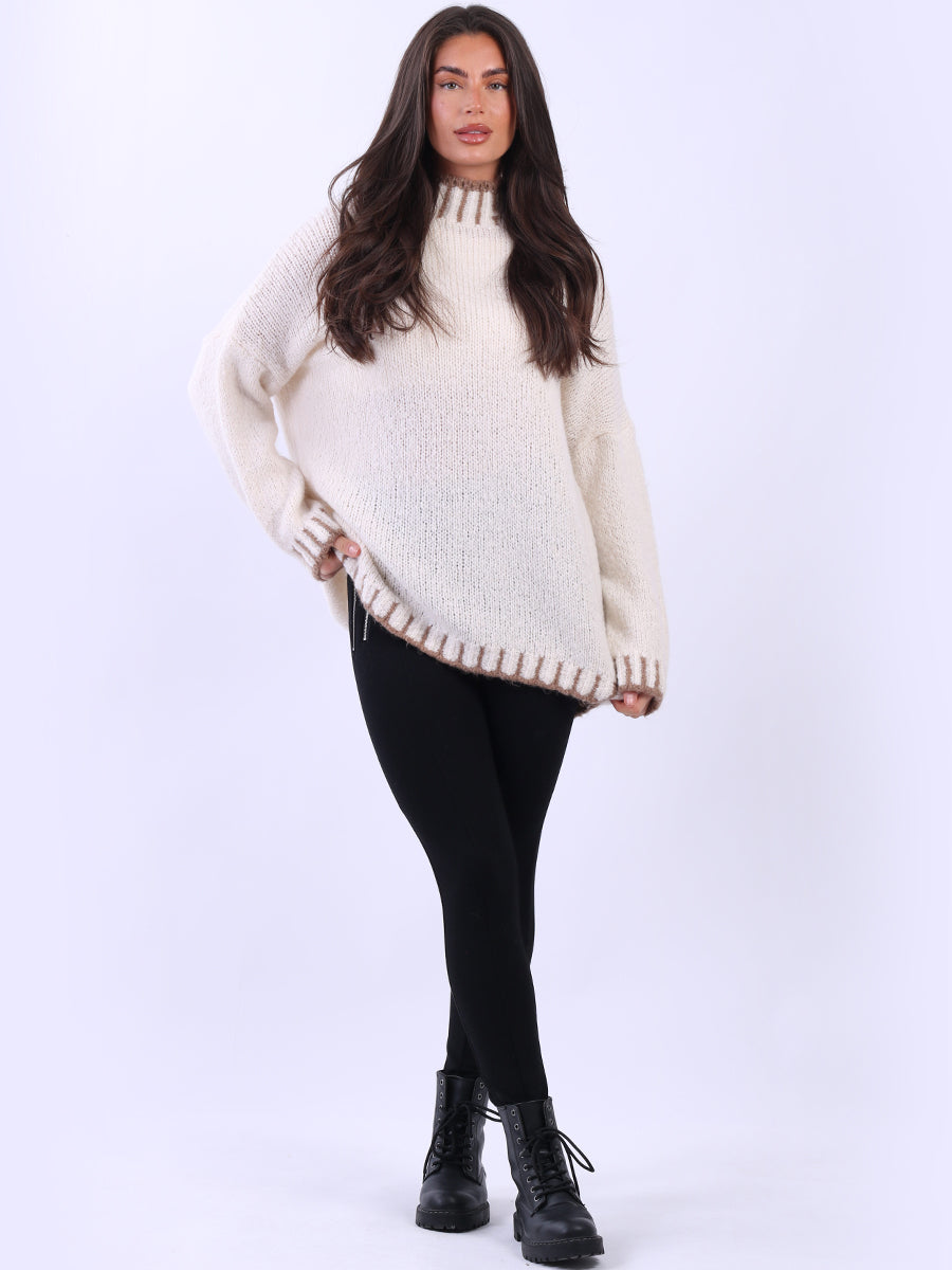 Chunky Blanket Stitch Knitted Wooly Jumper